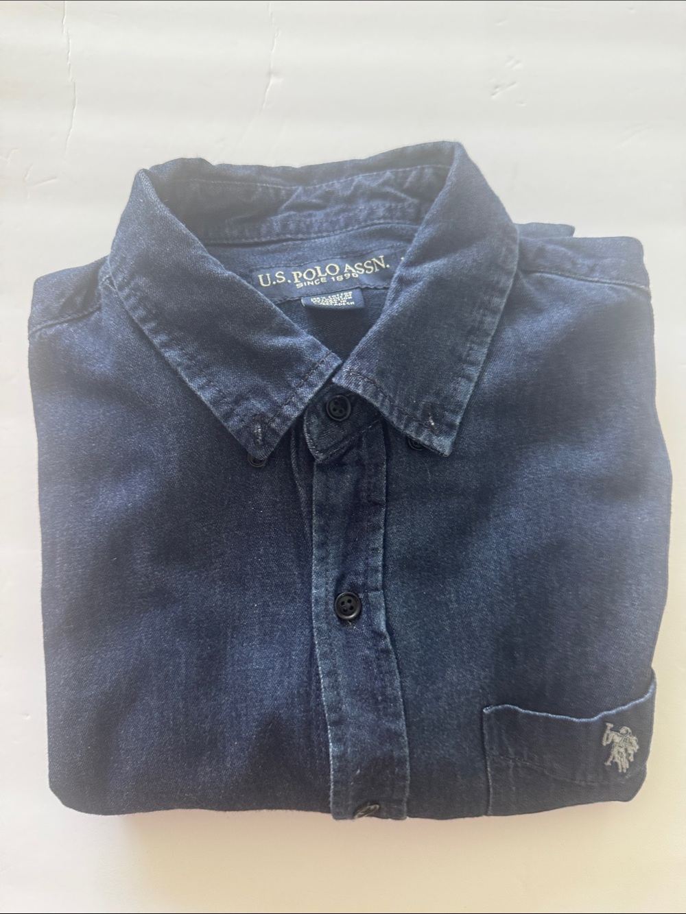 Long sleeve U.S. Polo Assn. Men's Navy Blue Denim Button-Down Shirt